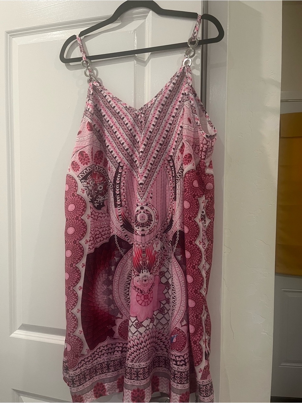 SHEIN Pink Patterned Spaghetti-Strap Mini Dress